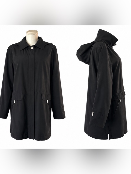 Talbots Jackets & Blazers - Talbots Petites Black Hooded Raincoat Jacket M Petite Lightweight Trench Coat